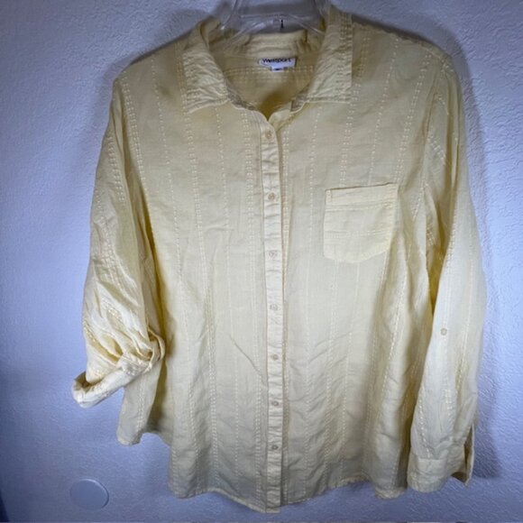 Westport Plus Size Butter Yellow Long Sleeve Button Up Shirt- Size 3X - Picture 8 of 11